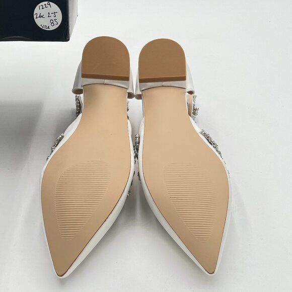 XYD White Pointed Toe D'Orsay Wedding Sparkly Rhinestones Ankle Strap Sandals - Picture 7 of 7